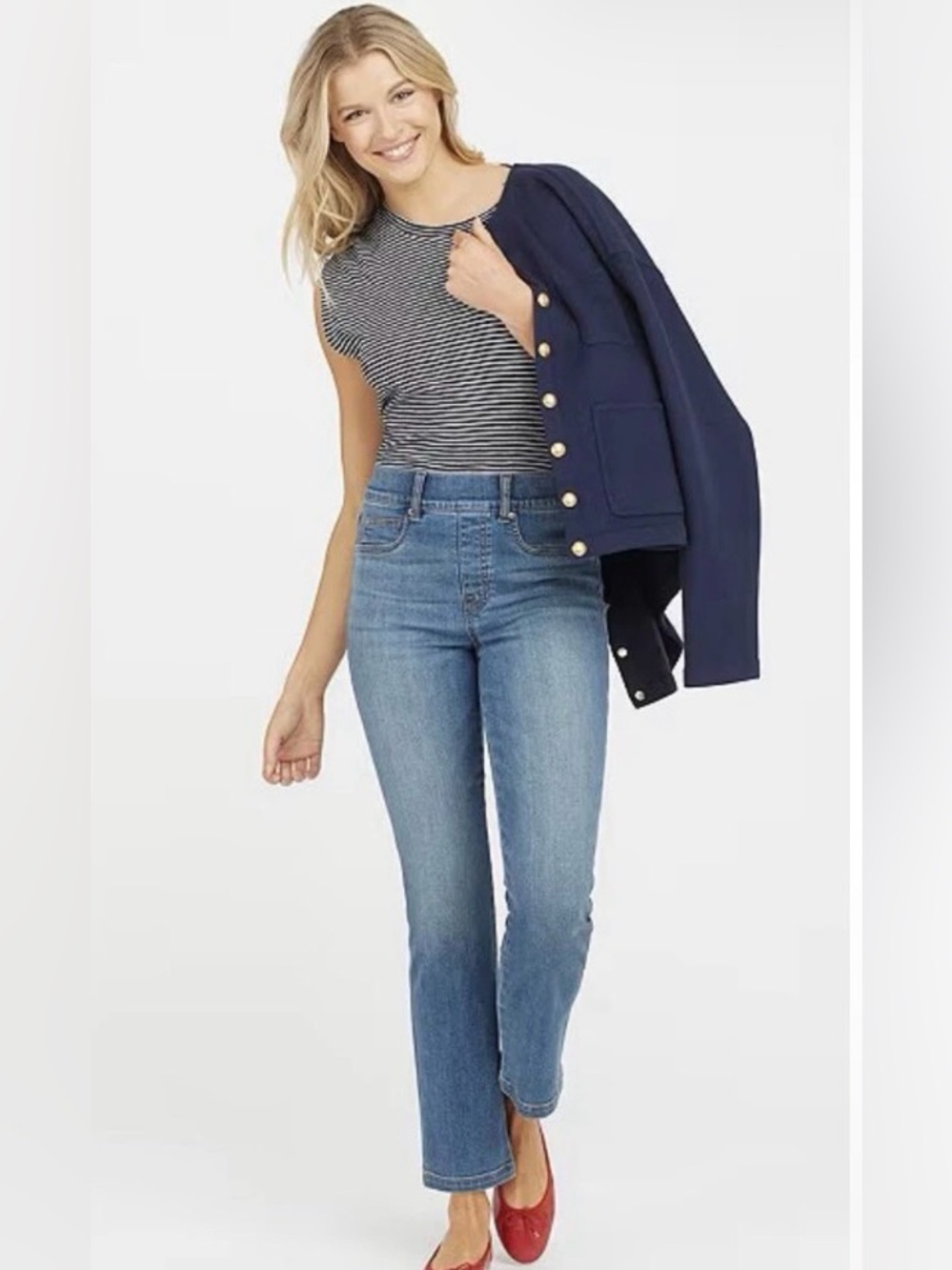 SPANX Everywear Straight Leg Jeans in Medium Blue Wash